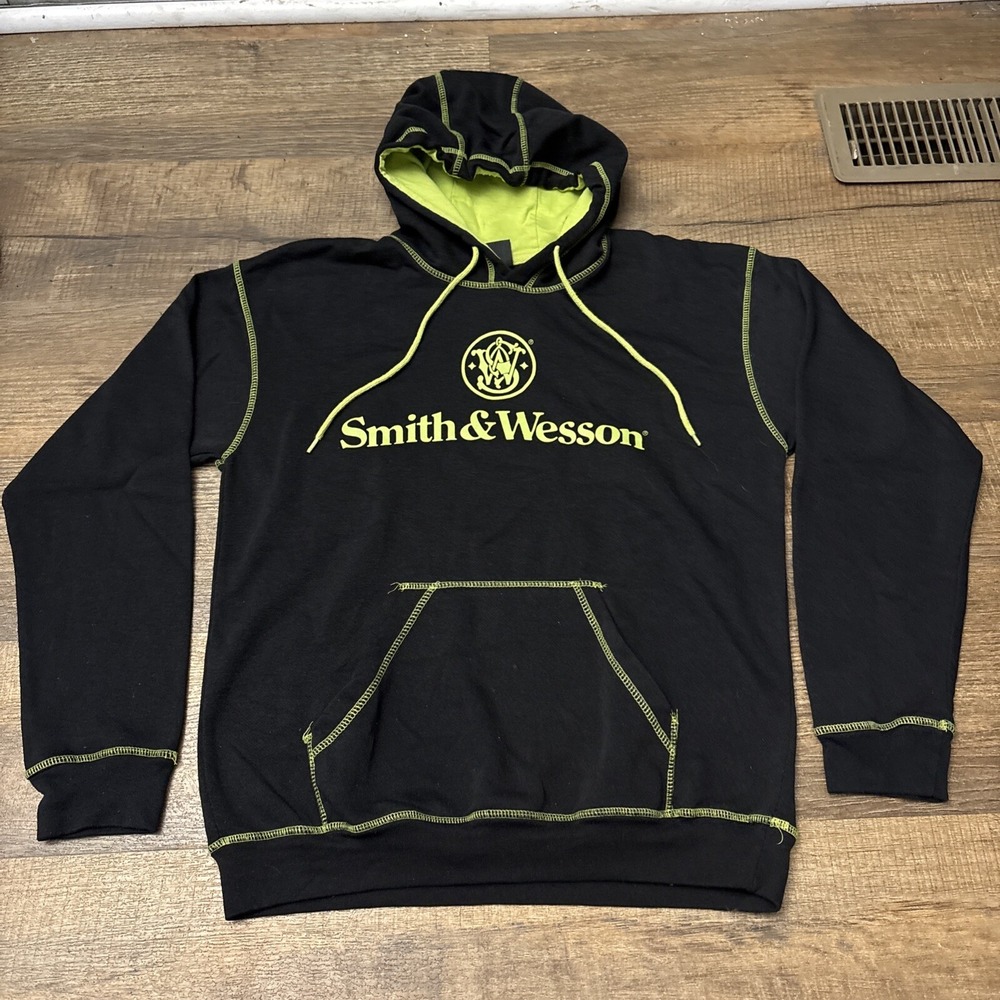 Smith & Wesson Firearms Grey Hoodie Sweatshirt Pullover Medium Bright Stitch